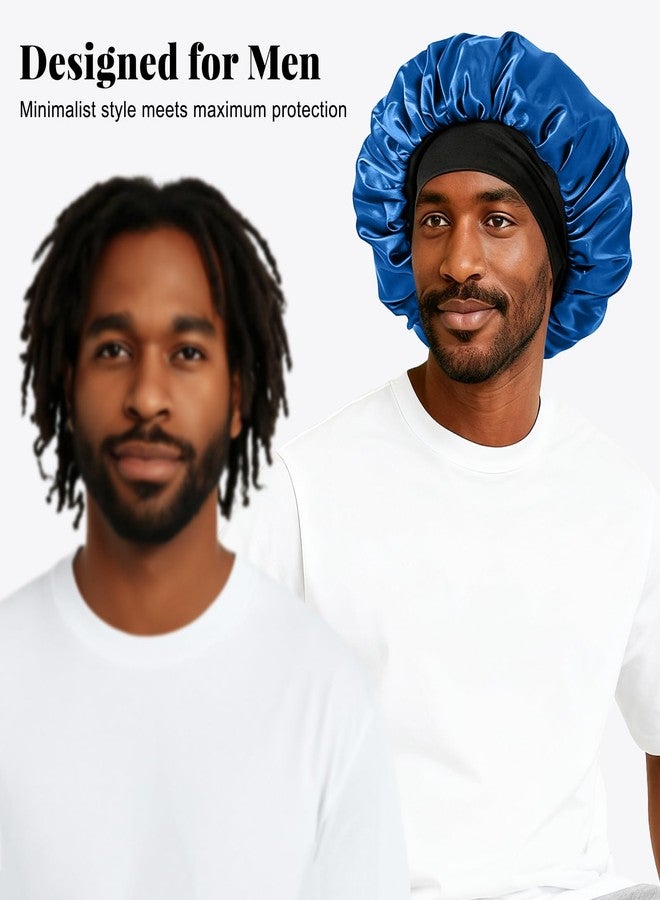 ZHENSILK 2PCS Silk Satin Bonnet for Men Sleeping, Soft Hair Cap for Locs Dreads Braids, Lightweight Night Bonnet for Curly Hair Protection (Black Silver) - Image 3